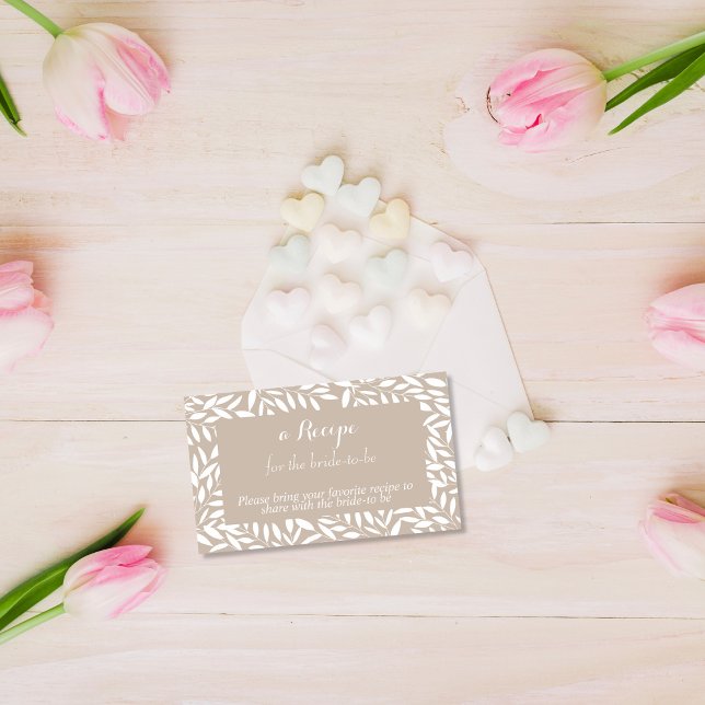 Minimalistische Beige Blätter Rezept für die Braut Begleitkarte (Von Creator hochgeladen)