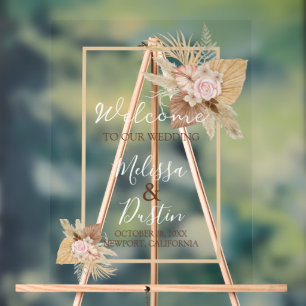 Minimalistische Beige Boho Hochzeit im Herbst Begr Acrylschild