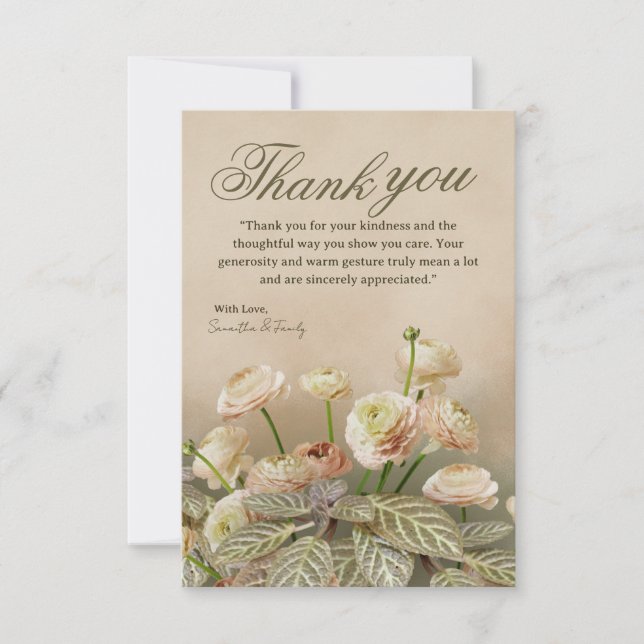 Minimalistische beige Dankeskarte mit Blumen (Vorderseite)