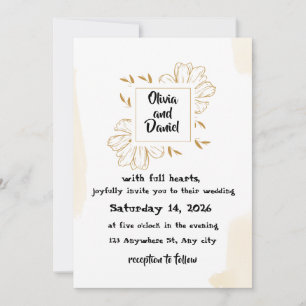 Minimalistische Beige Gold-Dahlia-Hochzeitseinladu Einladung