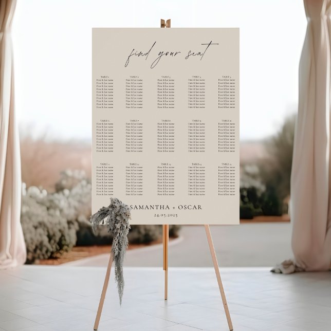 Minimalistische Beige Hochzeitstabelle Poster (Von Creator hochgeladen)