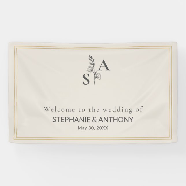 Minimalistische Beige-Monogramm-Wildblume Banner (Horizontal)
