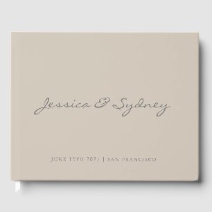 Minimalistische Beige Taupe Skript Hochzeit Custom Gästebuch