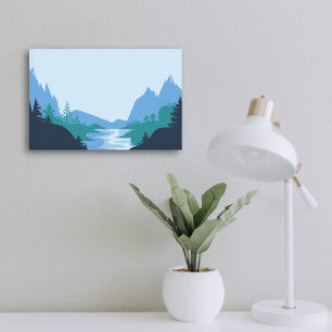 Minimalistische Berg- und Flusslandschaft Poster