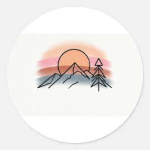 Minimalistische Bergsonne - Retro-Naturkunst Desig Runder Aufkleber