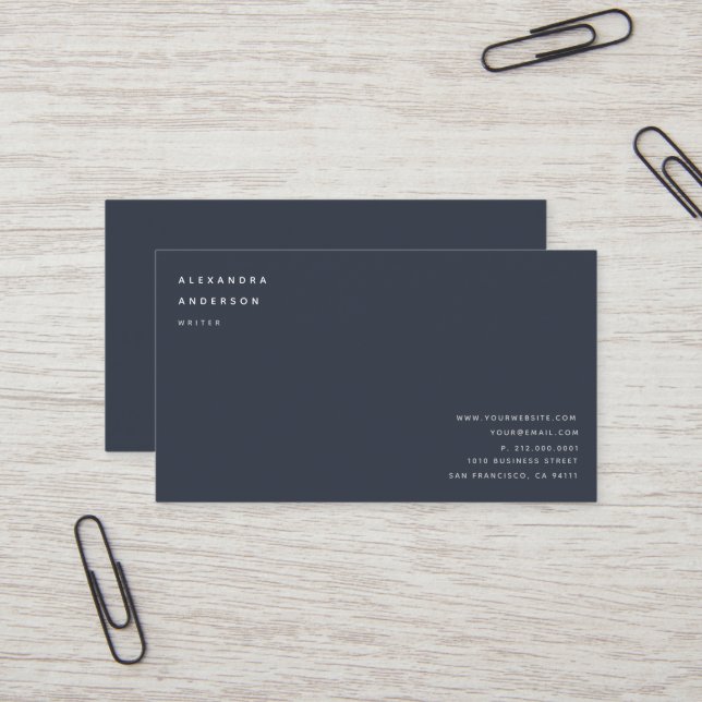 Minimalistische Berufliche Navy Blue Business Card Visitenkarte (Vorderseite/Rückseite Beispiel)