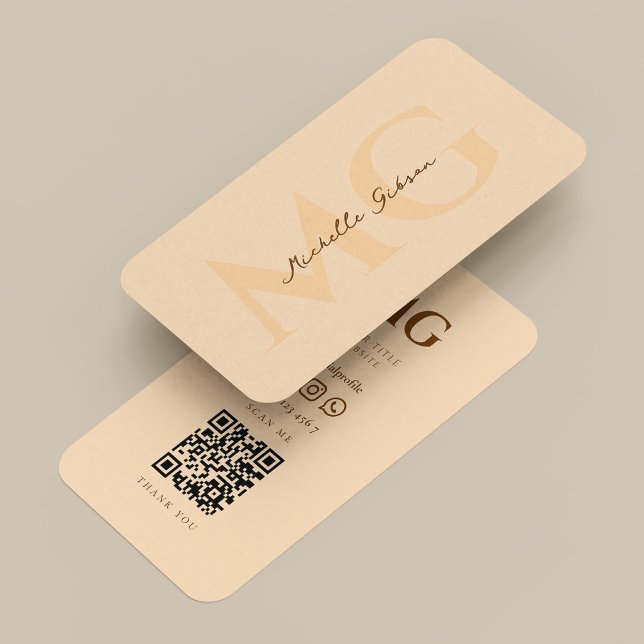 Minimalistische Berufliche Pastellpfirsiche Visitenkarte (Minimalist Professional Pastel Peach Initials Business Card
)