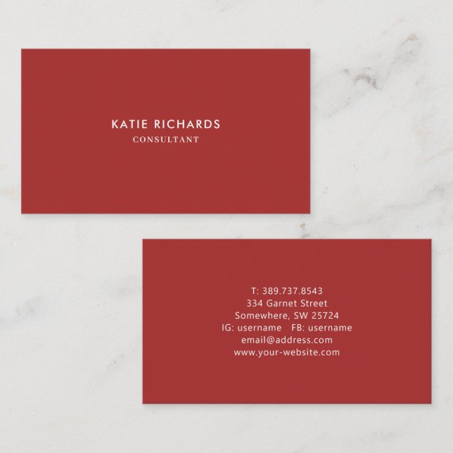 Minimalistische Berufliche Red Business Card Visitenkarte (Vorne/Hinten)