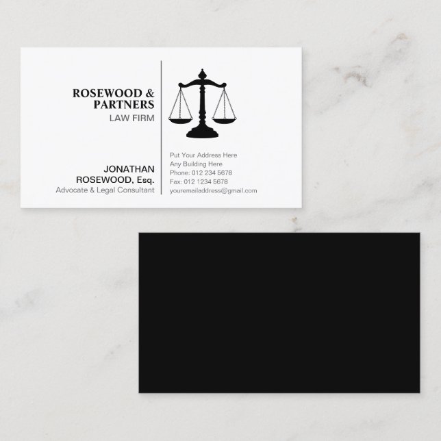 Minimalistische Berufliche Schwarz-Weiß-Seite Visitenkarte (Vorne/Hinten)