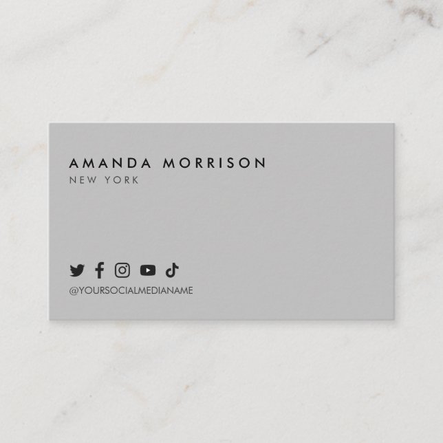 Minimalistische Berufliche Social Media Grau Visitenkarte (Vorderseite)
