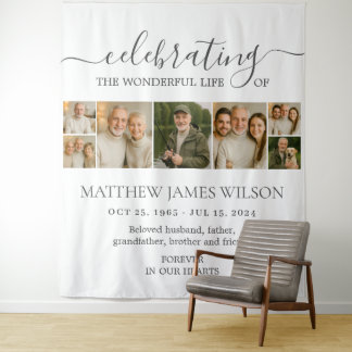 Minimalistische Bestattungsfeier Lebensfoto Collag Wandteppich