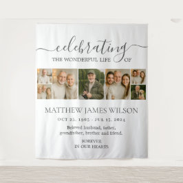 Minimalistische Bestattungsfeier Lebensfoto Collag Wandteppich