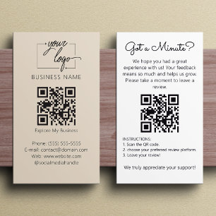 Minimalistische Bewertungsanfrage mit QR-Code Chic Visitenkarte