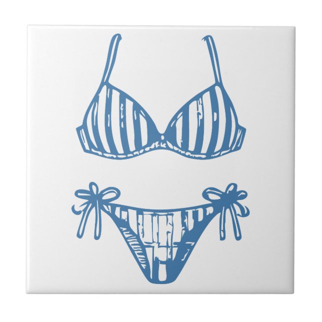 Minimalistische Bikini Linie Art Blue Kontur Küste Fliese (Vorderseite)