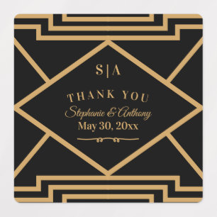 Minimalistische Black and Gold Art Deco Hochzeit Etiketten