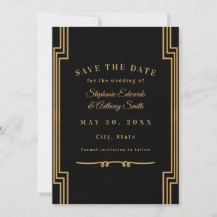 Minimalistische Black and Gold Art Deco Hochzeit Save The Date