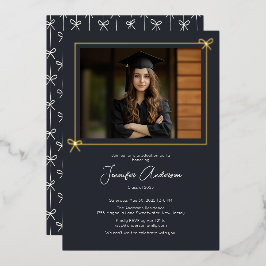 Minimalistische Black Bow Foto Graduation Party Folieneinladung