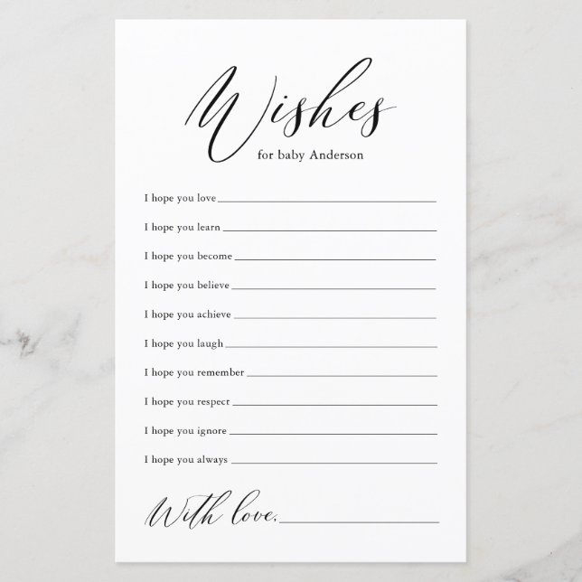 Minimalistische Black Calligraphy Wünsche für Baby (Vorderseite)