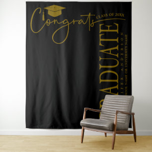 Minimalistische Black & Gold Glückwunsch Graduate Wandteppich