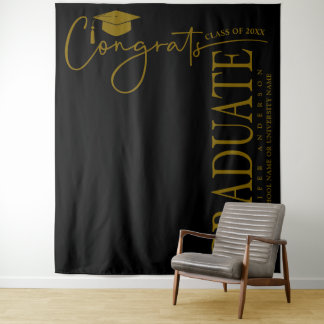 Minimalistische Black & Gold Glückwunsch Graduate Wandteppich