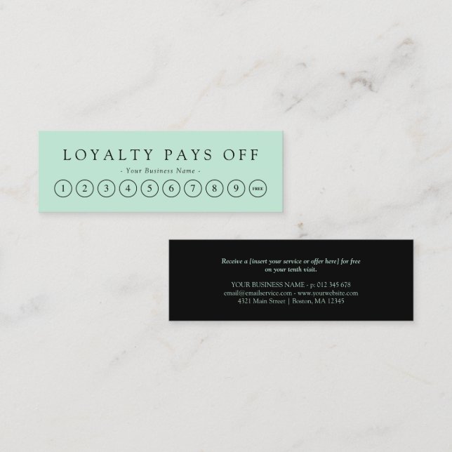 Minimalistische Black & Minze Loyalty Punch Card Treuekarte (Vorne/Hinten)