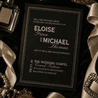 Minimalistische Black-Tie-Hochzeit mit typografisc Einladung