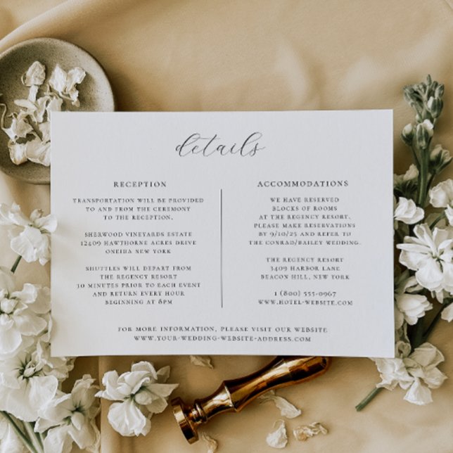 Minimalistische Black Wedding Details Card Einladung (Von Creator hochgeladen)