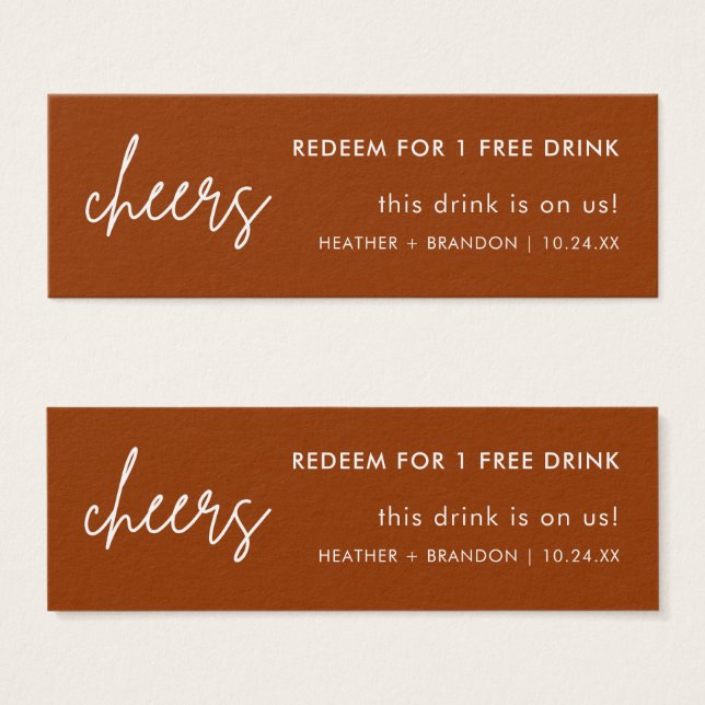 Minimalistische Black Wedk Drink Ticket Cards (Vorne & Hinten)
