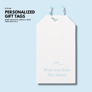 Minimalistische blassblaue Giftmarke mit Bow Geschenkanhänger
