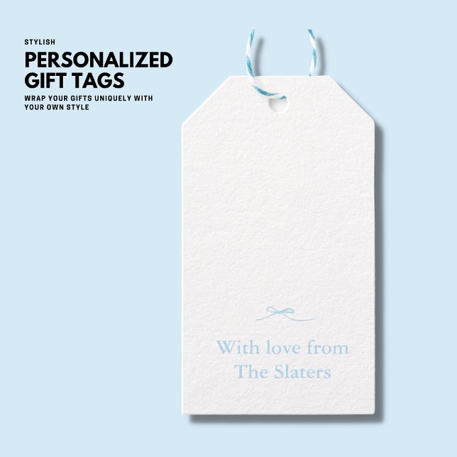 Minimalistische blassblaue Giftmarke mit Bow Geschenkanhänger (Von Creator hochgeladen)