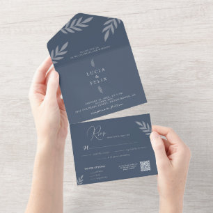 Minimalistische Blätter Delikate Hochzeit All In One Einladung