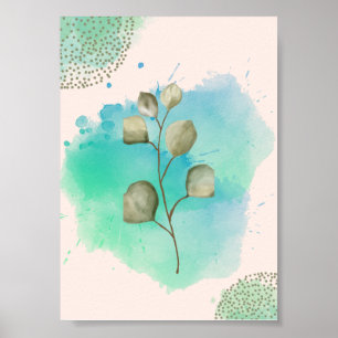 Minimalistische Blätter Grün und Blau Poster