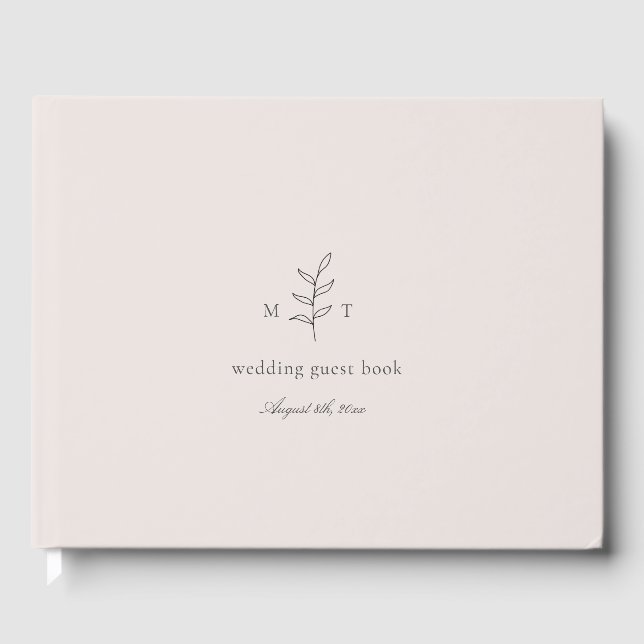 Minimalistische Blätter Monogram Pink Wedding Gäst Gästebuch (Vorderseite)