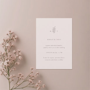 Minimalistische Blätter Pink Schwarze Hochzeitsein Einladung