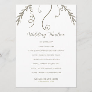 Minimalistische Blätter und Weinberge Hochzeitzeit Programm