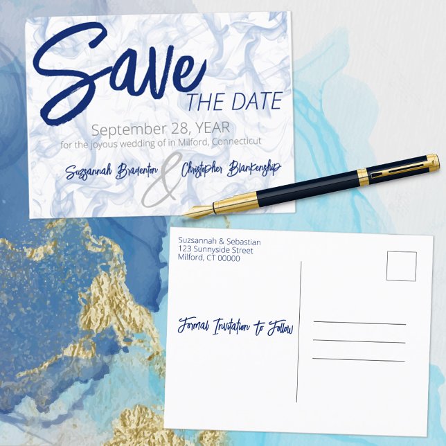 Minimalistische blau-weiße Smokey-Ankündigungspapi Ankündigungspostkarte (Von Creator hochgeladen)