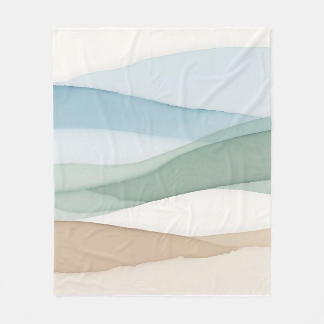 Minimalistische blaubeige Landschaft Fleecedecke (Vorderseite)
