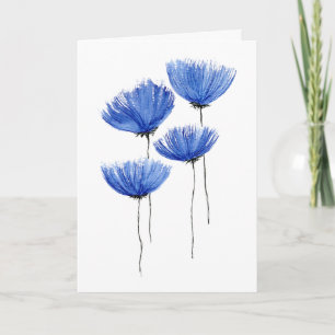 Minimalistische blaue Aquarellblumen moderne Grußk Karte