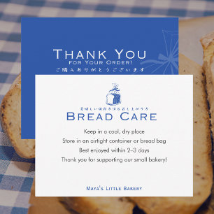 Minimalistische Blaue Brotbäckerei-Pflegehinweise Dankeskarte