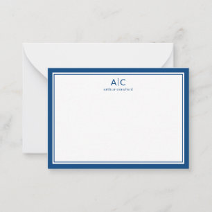 Minimalistische blaue Grenze - Modern 2 Monogramm  Mitteilungskarte