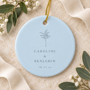 Minimalistische blaue Palme Linienkunst Hochzeit Keramik Ornament
