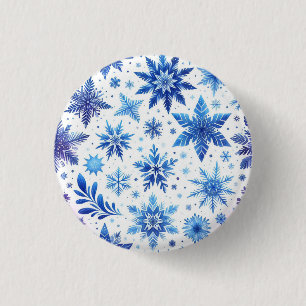 Minimalistische blaue Schneeflocken-Magnet  Button