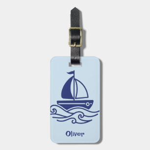 Minimalistische blaue Segelboot-Segel-Maritim Gepäckanhänger