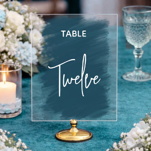 Minimalistische blaue Türkis Hochzeit Tischnummer Acrylschild