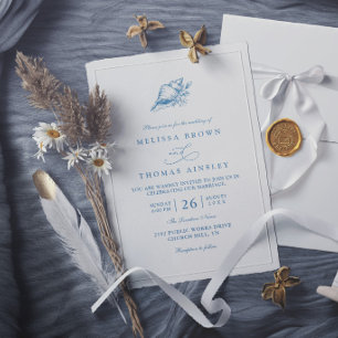 Minimalistische blaue Vintage-Muschel elegante Hoc Einladung