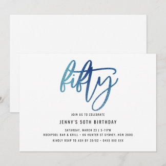 Minimalistische Blaufolie 50. Geburtstag Einladung