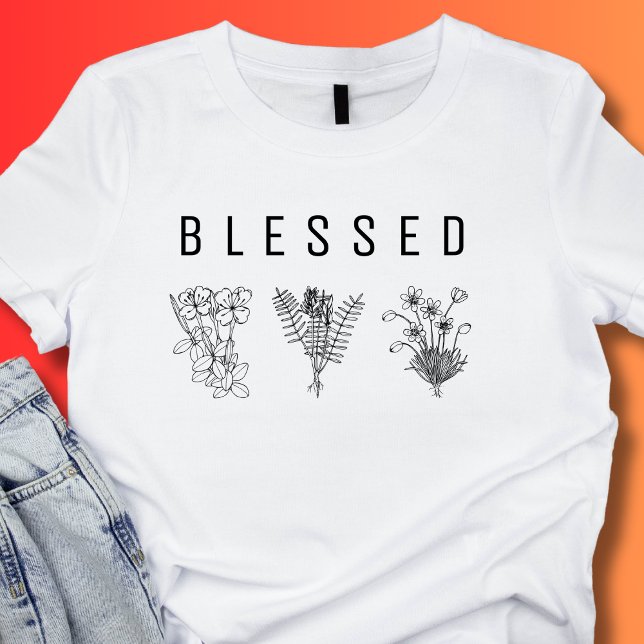 Minimalistische BLESSEE Drei Wildblumen Schwarz-we T-Shirt (Von Creator hochgeladen)