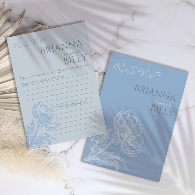 Minimalistische Blue Floral Wedding RSVP Card Dankeskarte (Von Creator hochgeladen)