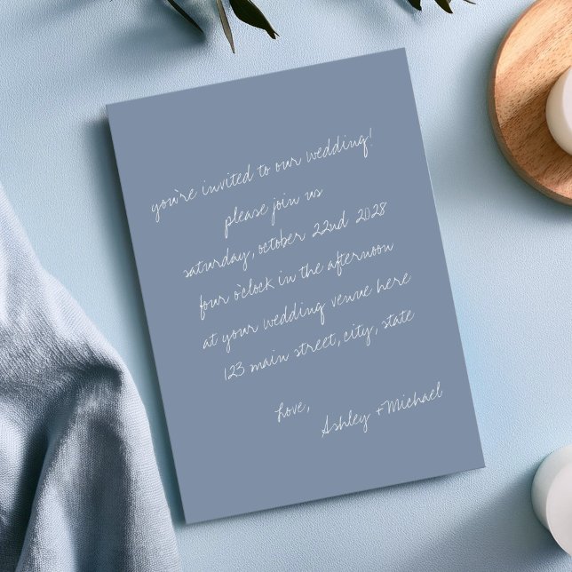Minimalistische Blue Handwriting Letter Wedding Einladung (Von Creator hochgeladen)
