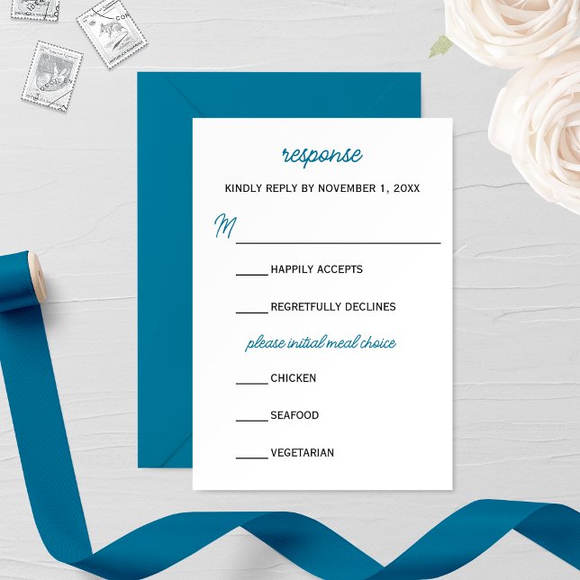 Minimalistische Blue Snow Wedding RSVP Card (Von Creator hochgeladen)